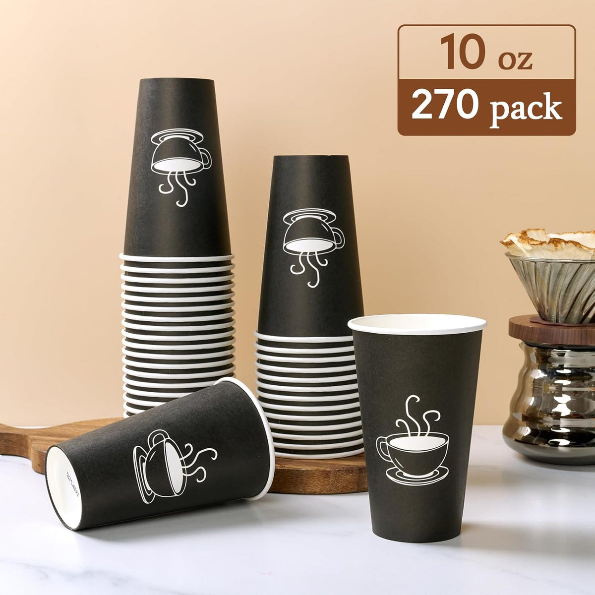 10 oz Paper Cups, 270 Count, Disposable Coffee Cups for Water, Juice or Tea, Perfect for Office Parties or Events