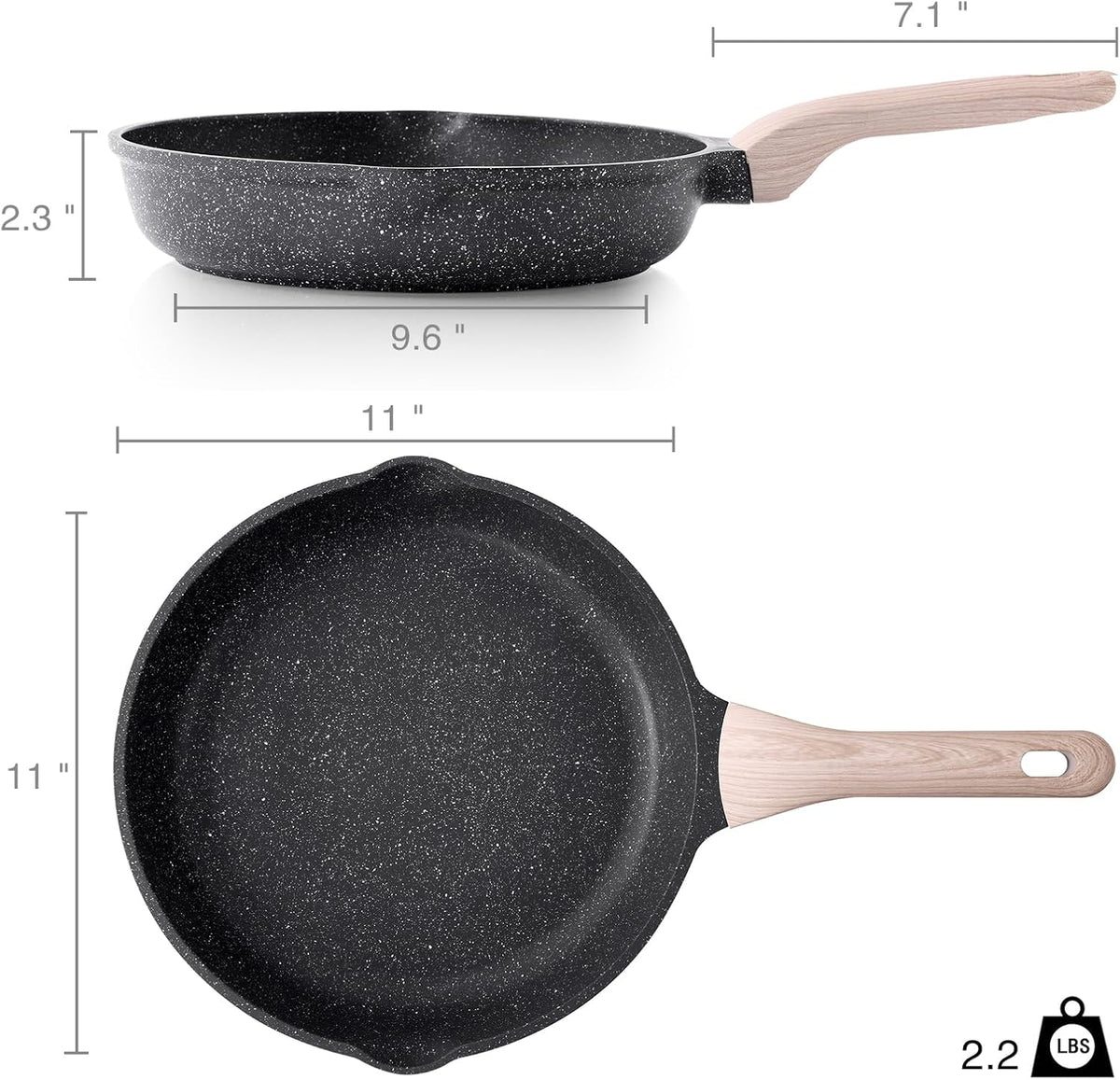 Nonstick Frying Pan Skillet, 11 Inch Granite Cooking Pan Nonstick, Healthy and Non Toxic, Induction Compatible, PFOA Free