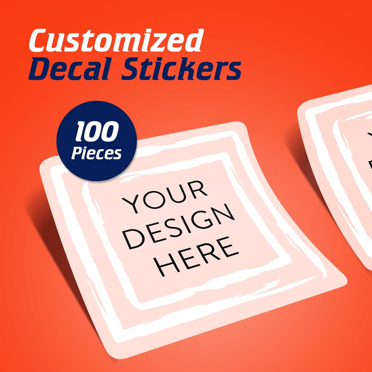 100 Custom Vinyl Stickers - Upload Your own Image, Text, Design, Logo - Personalized Logo Labels for Handmade, Packaging, Bottle, Jars, Candle, Brand Stickers (Peach, 2x2 Square)