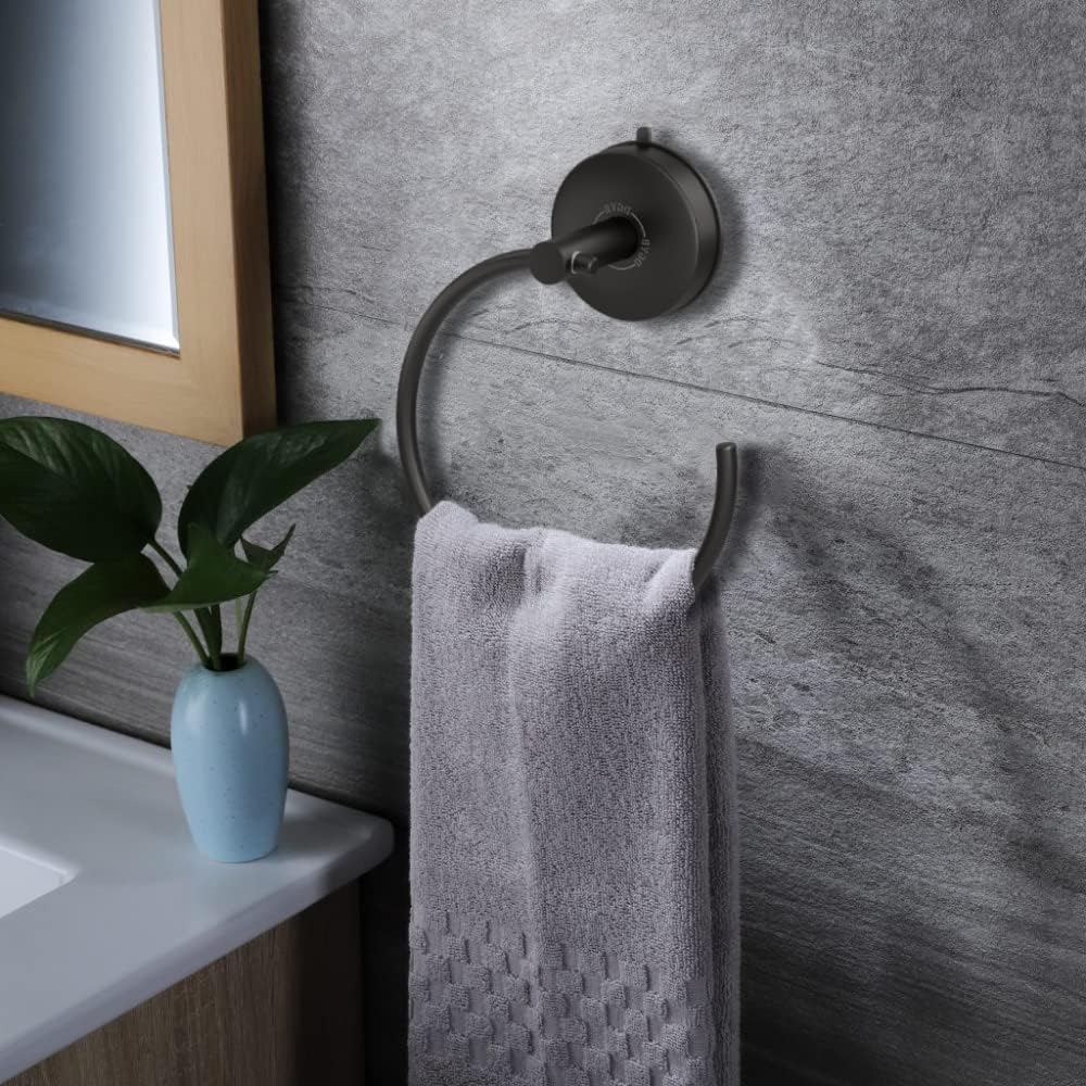 DGYB Suction Cup Hand Towel Ring Black Hand Towel Holder for Bathroom Wall SUS 304 Stainless Steel Kitchen Towel Hanger