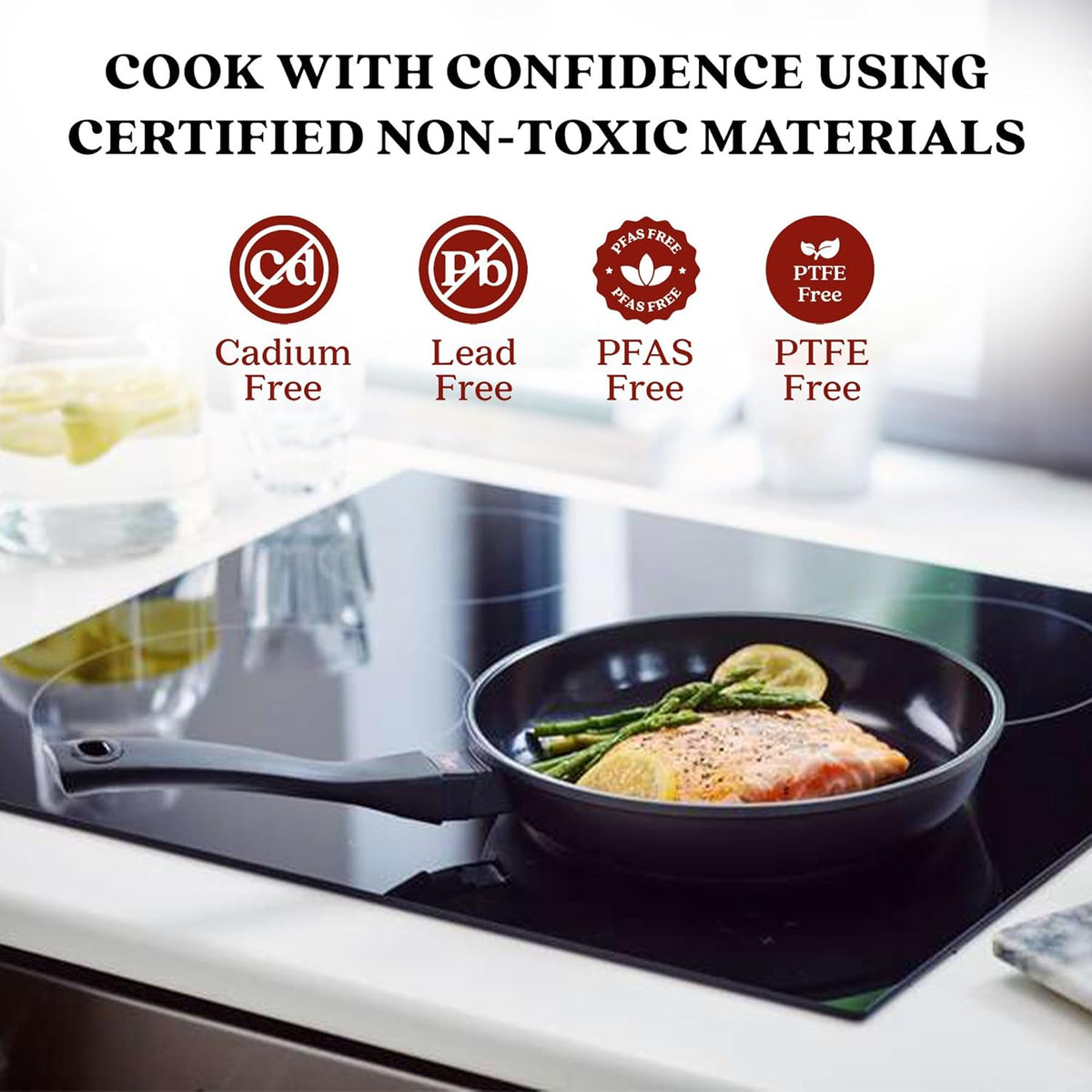 Alva Energy 9.5″ Ceramic Frying Pan – Non-Toxic, PFAS/PTFE-Free Skillet – Induction & Oven Safe, Lightweight with Stay-Cool Handle – Nonstick, Scratch-Resistant, Dishwasher Safe
