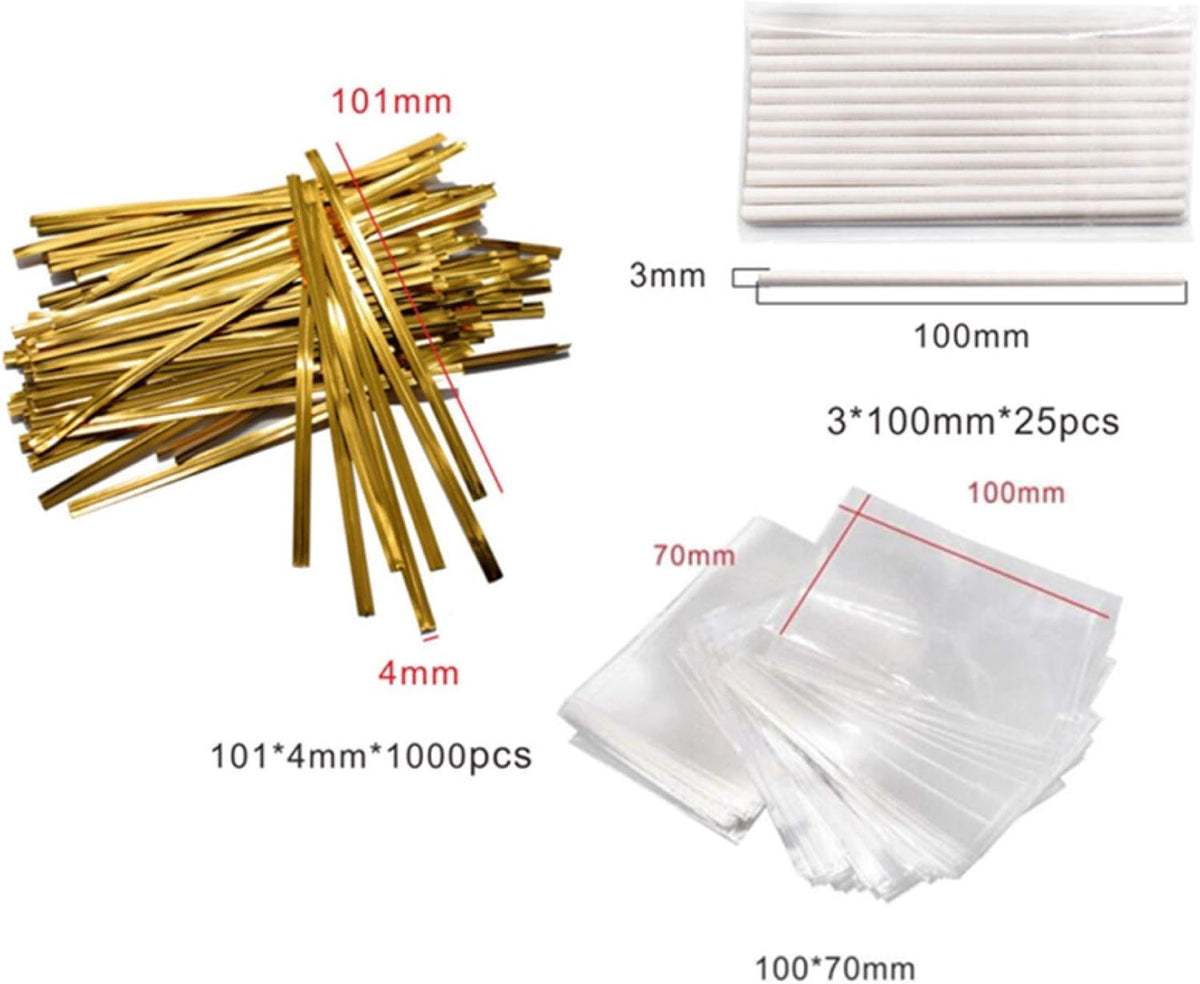 12 Capacity Silicone Lollipop Molds,Chocolate Hard Candy Mold with 50pcs 4 inch Lollypop sucker sticks,Candy Treat Bags,gold ties. (Round pink)