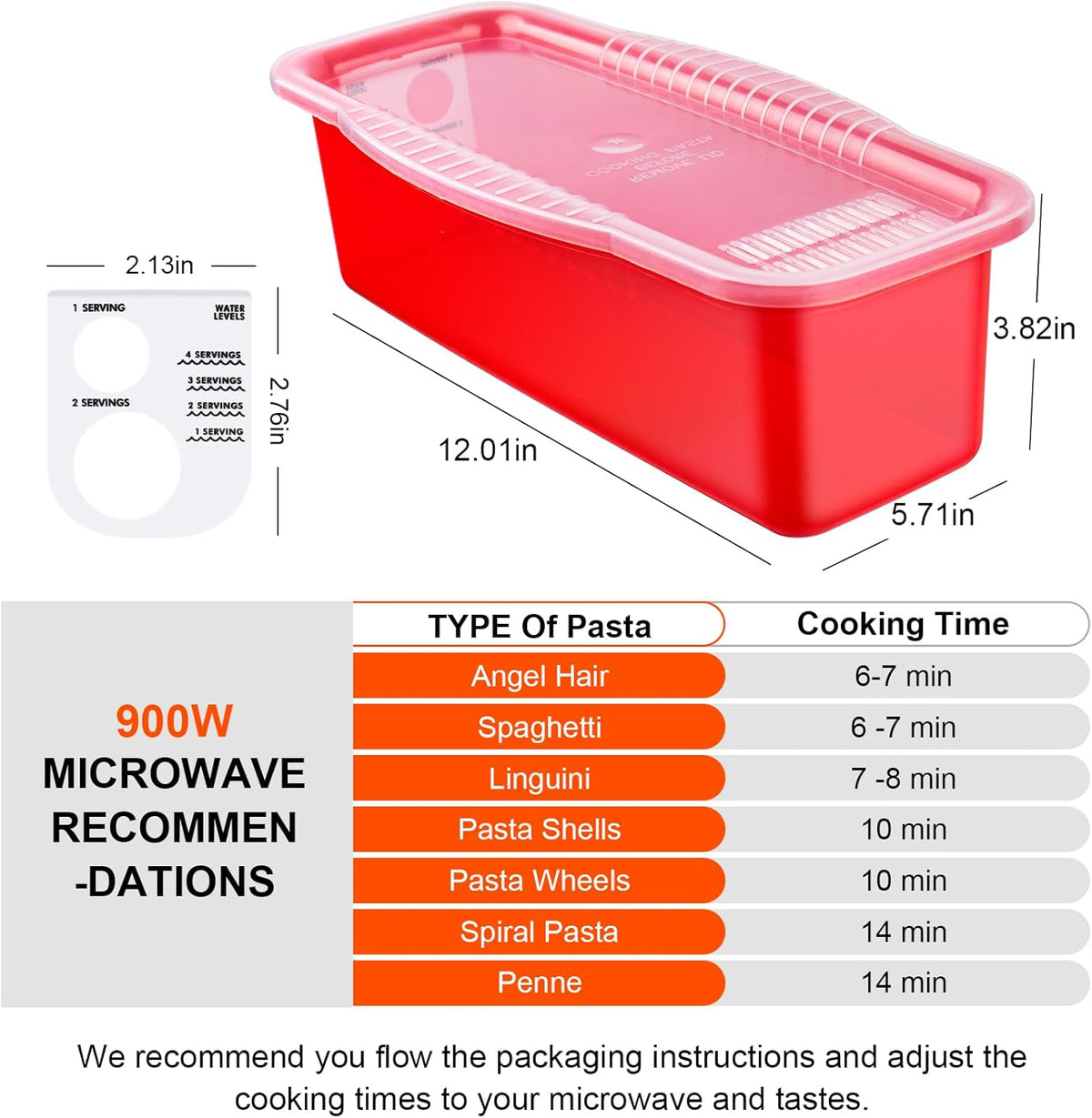 Microwave Pasta Pot with Strainer Lid & Measuring Cup Clip Quickly Cook 1-4 Servings-No Mess, Sticking or Waiting For Boil, Pasta Cooker in Microwave for Dorm Kitchen Office College Essential
