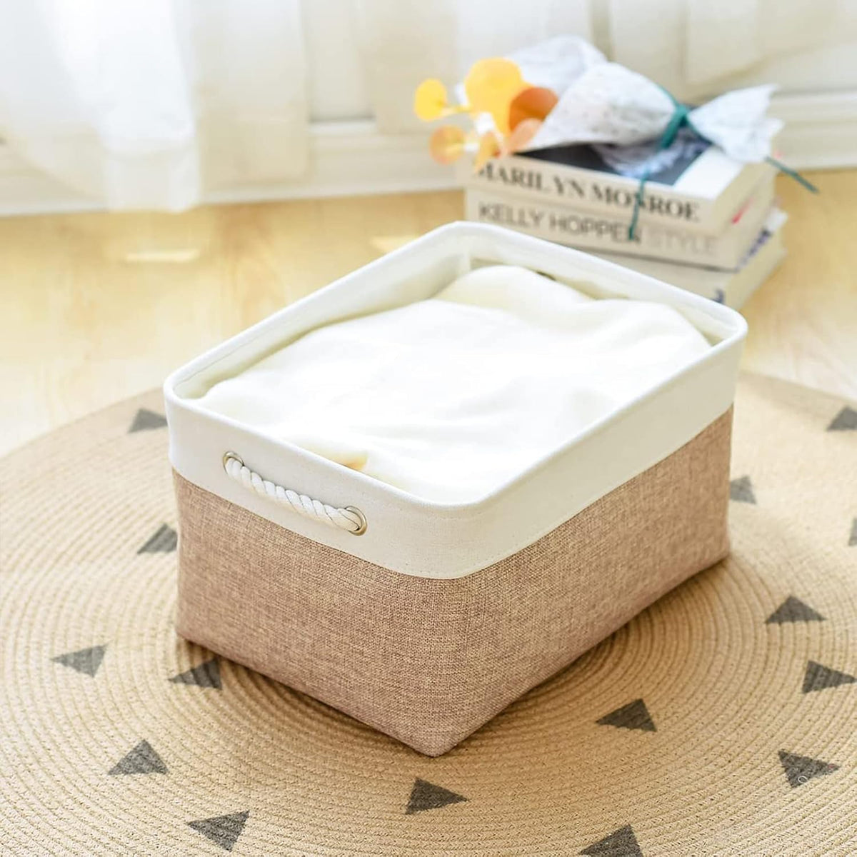 Storage Basket Fabric Sturdy Canvas Storage Bins Organizer with Handles for Clothes and Storage Foldable Storage Boxes Cubes