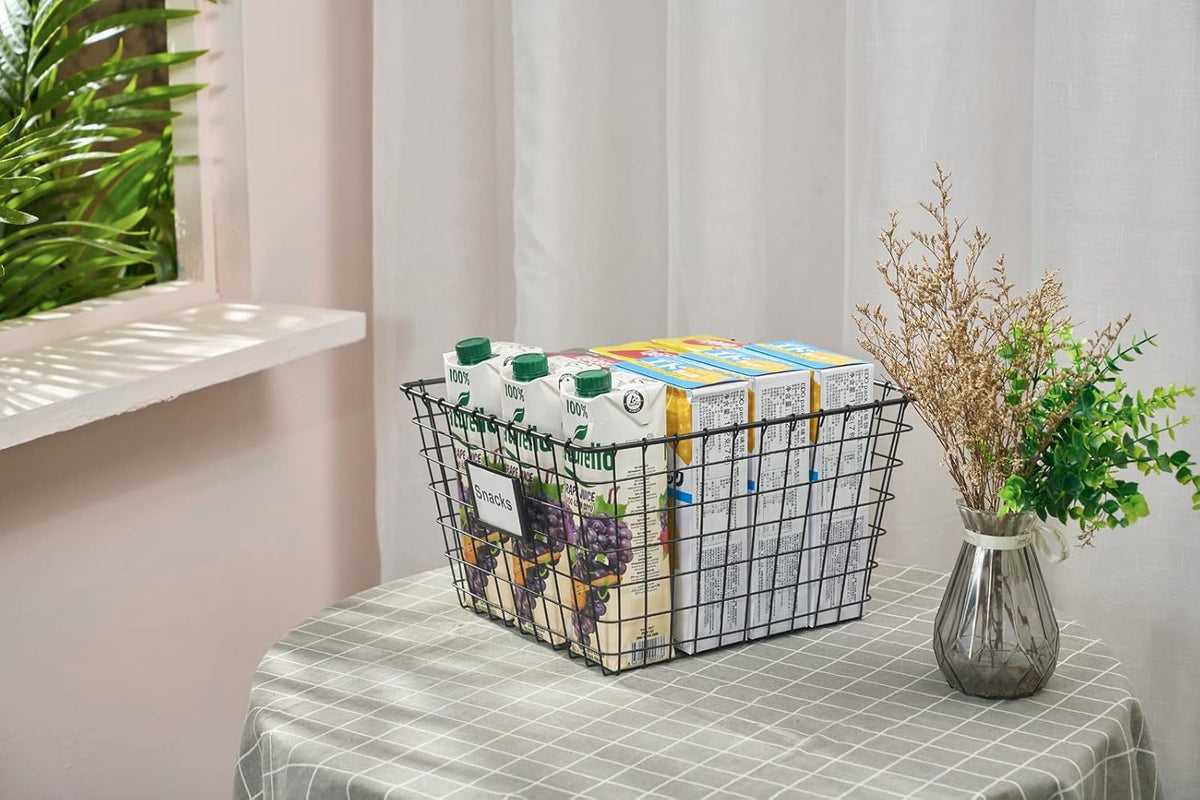 4 Pack【Extra Large】 Wire Handmade Storage Basket for Organizing Household Goods,Pantry Organization,Bathroom countertop,Laundry,Wardrobe Storage Basket,Black