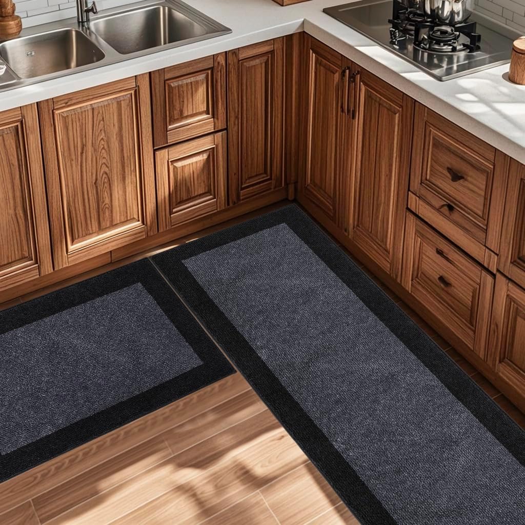 Machine Washable (24" x 36"+ 24" x 60"') Kitchen Rugs Set of 2, Non Slip Kitchen Mats for Floor, Absorbent Entrance Runner Rugs for Bedroom, Hallway, Bathroom, Door (Roll Packing)