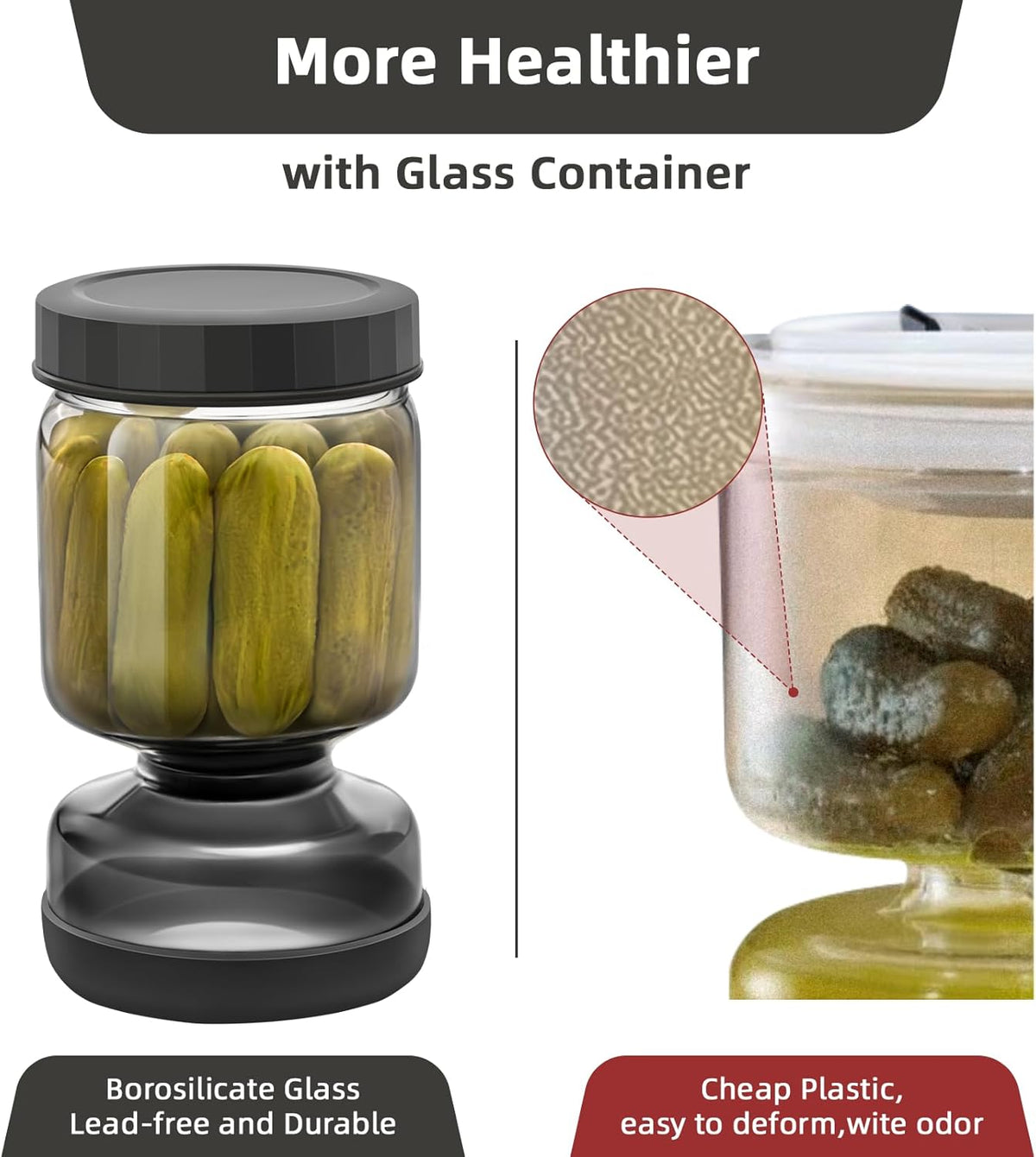 WhiteRhino Pickle Jar with Strainer Flip,34oz Pickle Container Pickle and Olive Hourglass Jar,Glass Flip Pickle Jar Juice Separator Jar with Airtight Lid for Jalapeno Gherkin