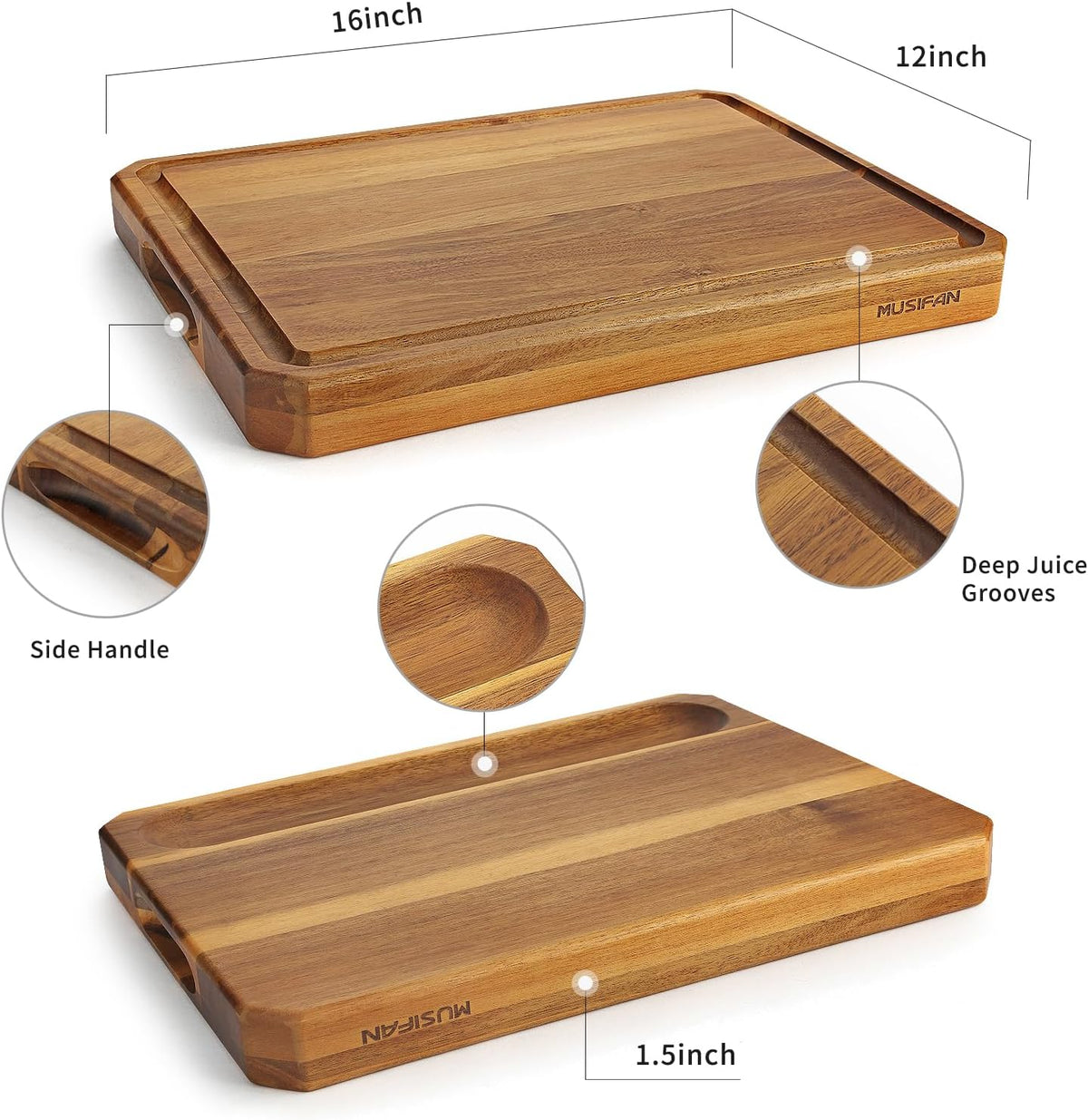 Acacia Wood Cutting Boards for Kitchen,Large Wooden Cutting Boards for Chopping Meat, Cheese, Fruits, and Vegetables，Extra Large Charcuterie Board with Handles, Juice Groove