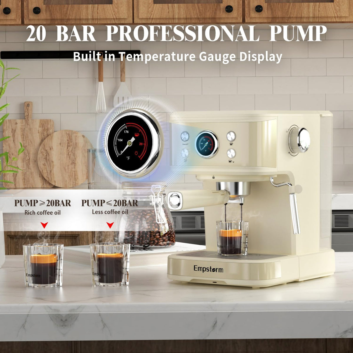 Espresso Machine 20 Bar, 2 in 1 Espresso Maker with Milk Frother Steam Wand for Latte and Cappuccino, Powder and Capsule Portafilter, 50oz Removable Water Tank Coffee Machine for Home-White