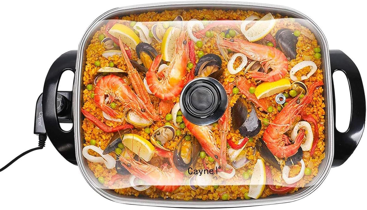 Caynel Professional Non-stick Copper Electric Skillet Jumbo, Deep Dish with Tempered Glass Vented Lid, Upgrade Thermostat, 16”x 12”x 3.15”- 8 quart