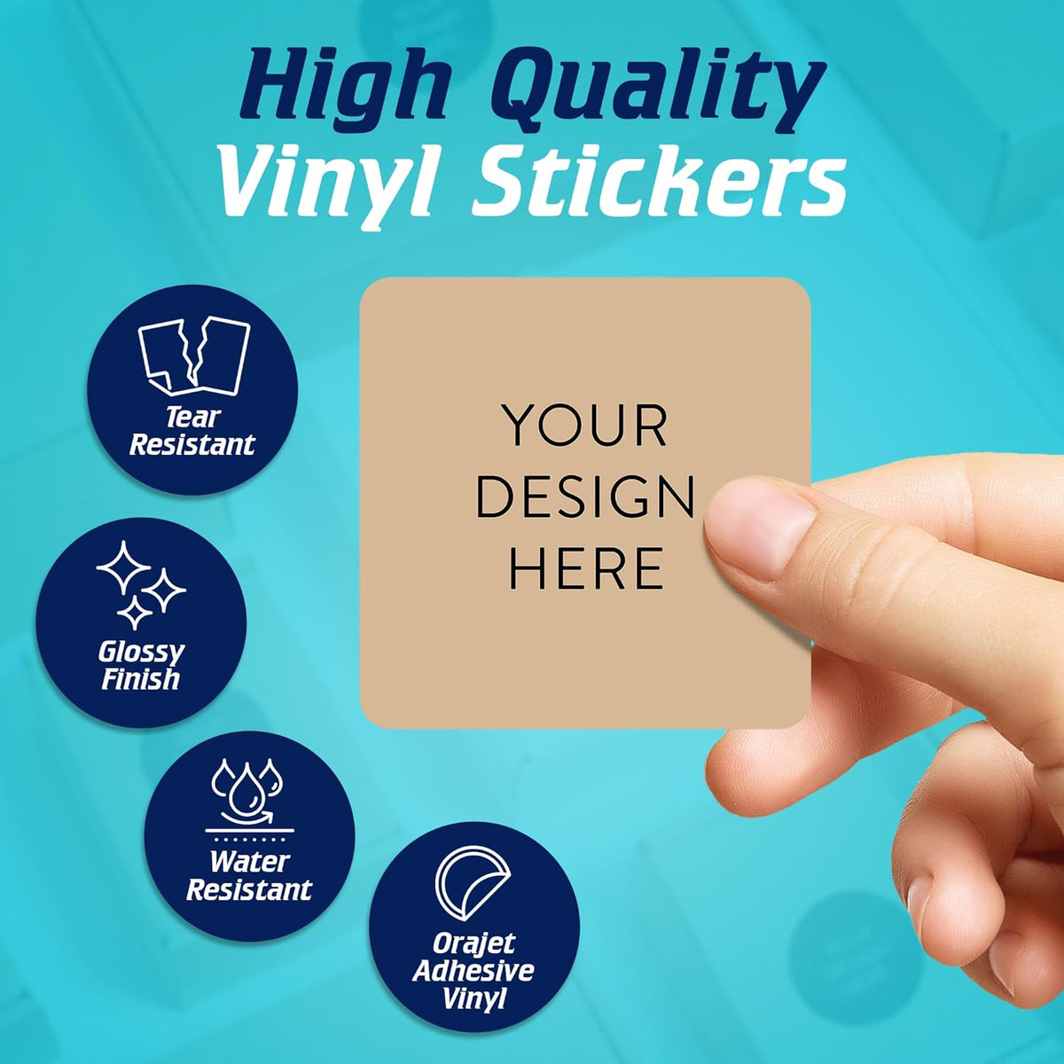 100 Custom Vinyl Stickers - Upload Your own Image, Text, Design, Logo - Personalized Logo Labels for Handmade, Packaging, Bottle, Jars, Candle, Brand Stickers (Brown, 2x2 Square)