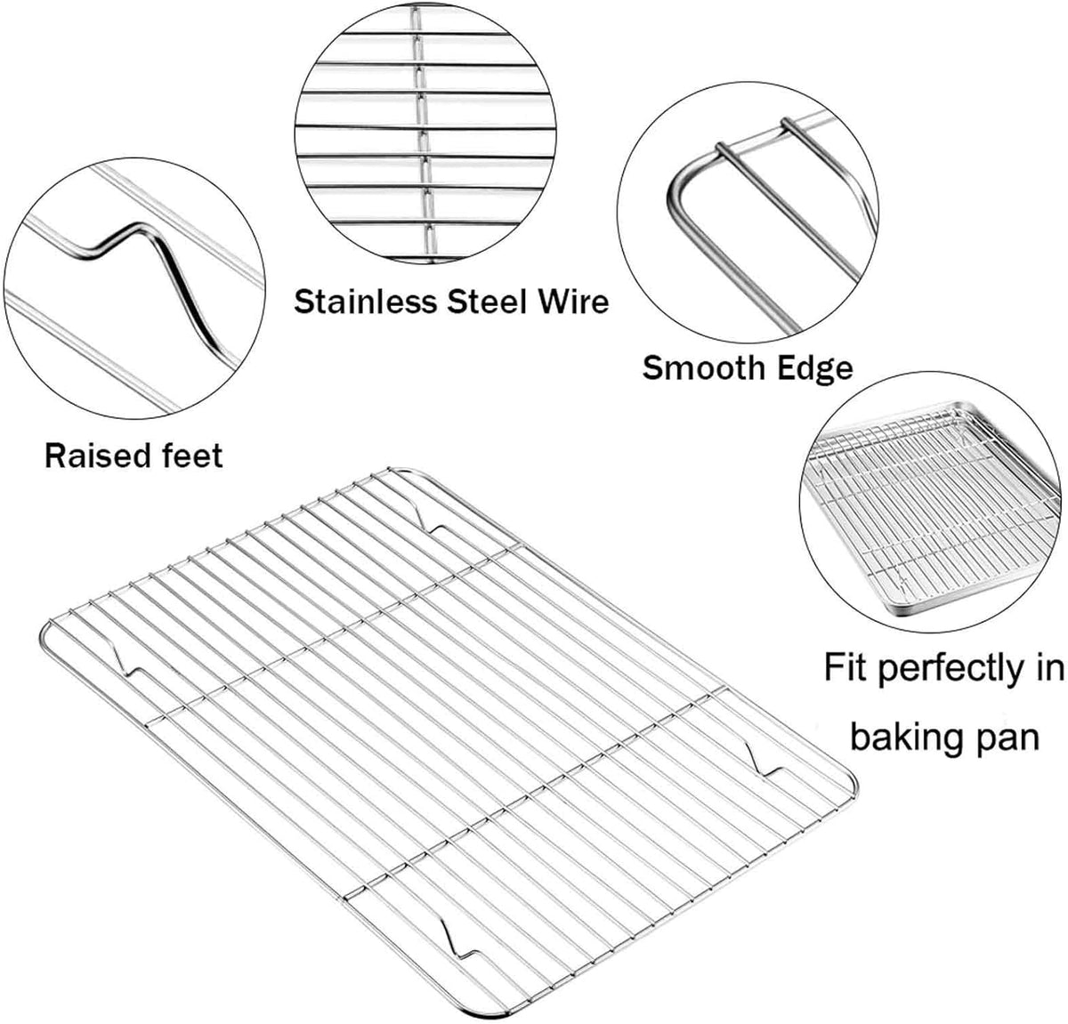 TeamFar Cooling Rack, Baking Roasting Rack Stainless Steel for Baking Sheet Oven Pan, Healthy & Rust Free, Mirror Finish & Dishwasher Safe - Set of 2(15 inch & 11 inch)