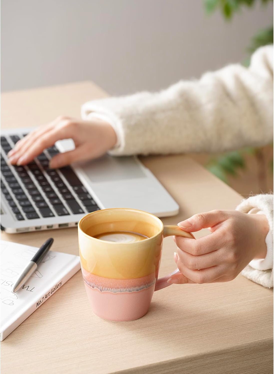 Large Ceramic Coffee Mugs Set of 4, 12oz Porcelain Coffee Cups with Big Handle, Unique Cups for Latte, Hot Tea, Cappuccino, Mocha, Cocoa, Housewarming & Wedding Gift