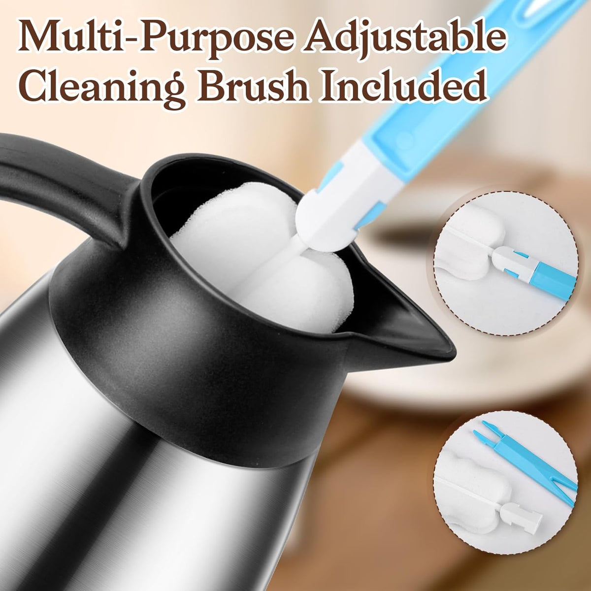 1 PCS 68 OZ Thermal Coffee Carafe, Insulated Stainless Steel Coffee Carafe Double Walled Vacuum Thermal Pot Flask with Brushes Thermos for Keeping Hot Coffee Tea Home and Office (Silver)