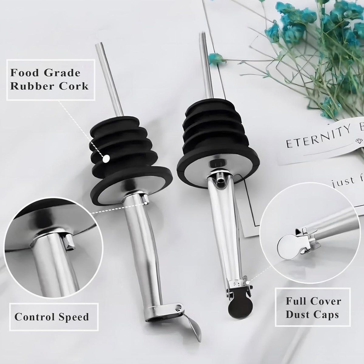 6 Pack Oil Spout with Flip Top, Olive Oil Dispenser Spout,Liquor Bottle Pourer Spouts for About 3/4" Bottle Mouth