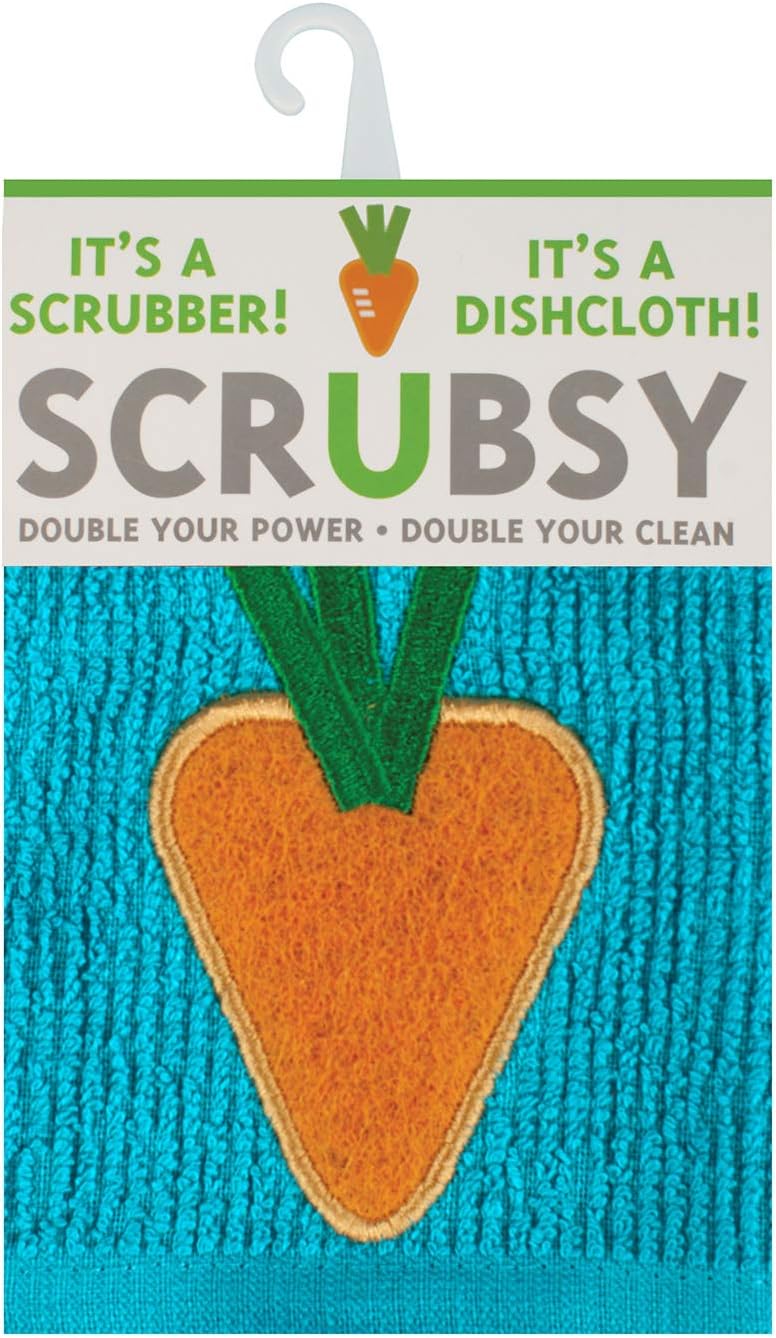 MÜkitchen SCRUBSY 100% Cotton Kitchen Dish Cloth with Built in Scrubber | Various Designs and Super Absorbant (Carrot)