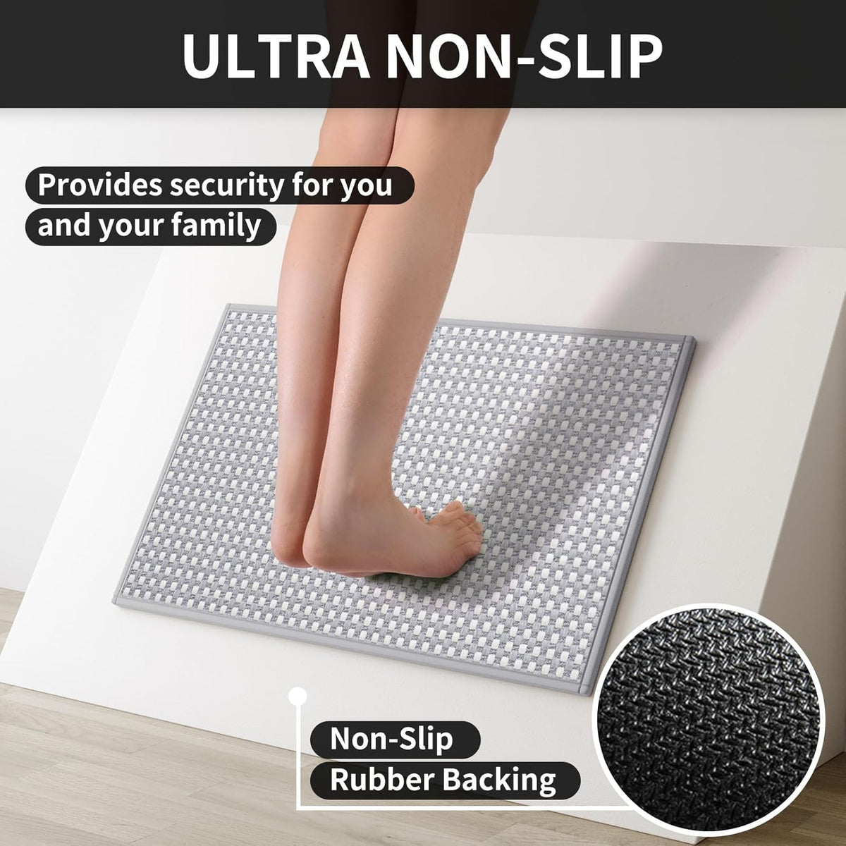 Kitchen Mats for Floor, Super Absorbent Kitchen Rugs Non Slip Washable, Rubber Backing Soft Chenille Braided Kitchen Runner Rug Standing Mat Sink Mat, Easy to Clean, Gray 17"x28"