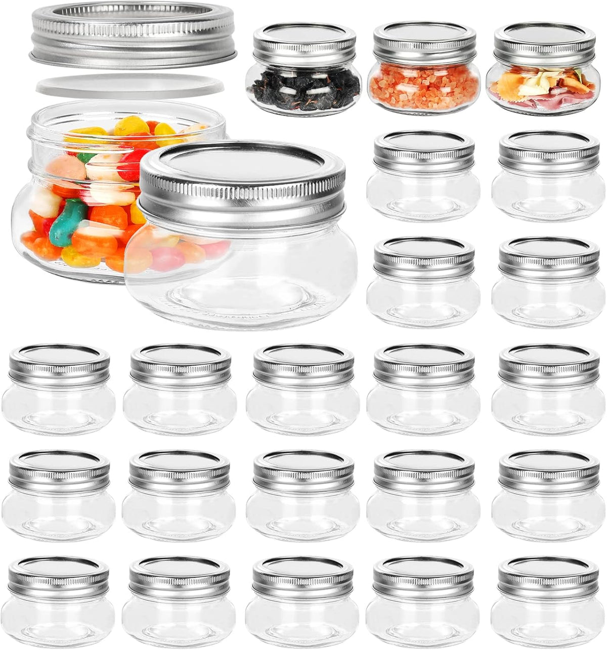BETROME 4 oz Mason Jars, 24 Pack 120ml Glass Canning Jars with Regular Mouth Lids, Glass Jars Storage Containers for Overnight Oats, Jam, Jelly,Honey, Beans, Spice, Wedding Party Favors, Shower Favors