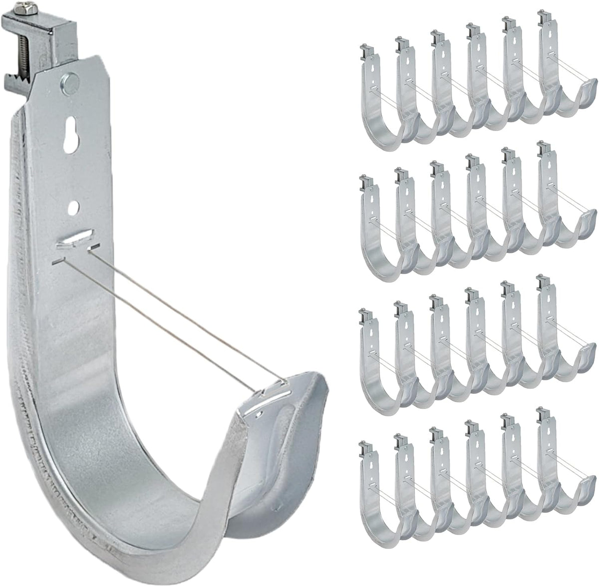 ICC Beam Clamp J Hook 4” with Retainer Clip - Galvanized Steel Cable Management Hooks for Hanging Cable to Beams - Rust-Resistant, EIA and TIA Compliant - 4 Inch 25 Pack