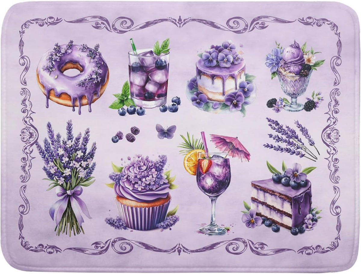 Purple Coffee Matt for Counter Sweet Dish Drying Mats for Dessert Lover Large Size Absorbent 18 X 24 In