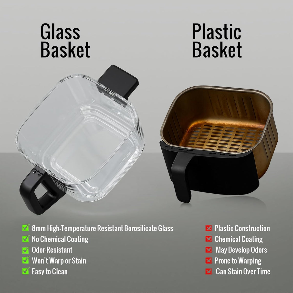 5.8QT Glass Air Fryer, Borosilicate Glass Basket, Non-Toxic BPA & Teflon Free, 8 Presets, Infrared Heating, Flip-Up Safety Shield, Oil-Free Cooking, Easy Clean for Small Homes