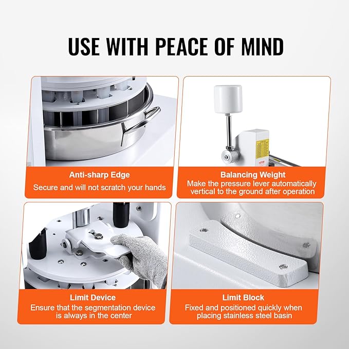 VEVOR Dough Divider Rounder, 10PCS Manual Dough Equal Divider Machine, 4.23oz - 19.75oz Hand Press Dough Cutter with 304 Stainless Steel Tray and Blade, Bread Maker for Bakery, Restaurant, Commercial