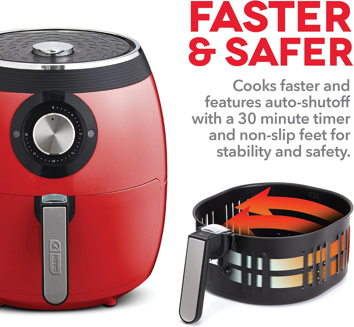 Dash Deluxe Electric Air Fryer + Oven Cooker with Temperature Control, Non-stick Fry Basket, Recipe Guide + Auto Shut off Feature, 1700-Watt, 6 Quart - Red