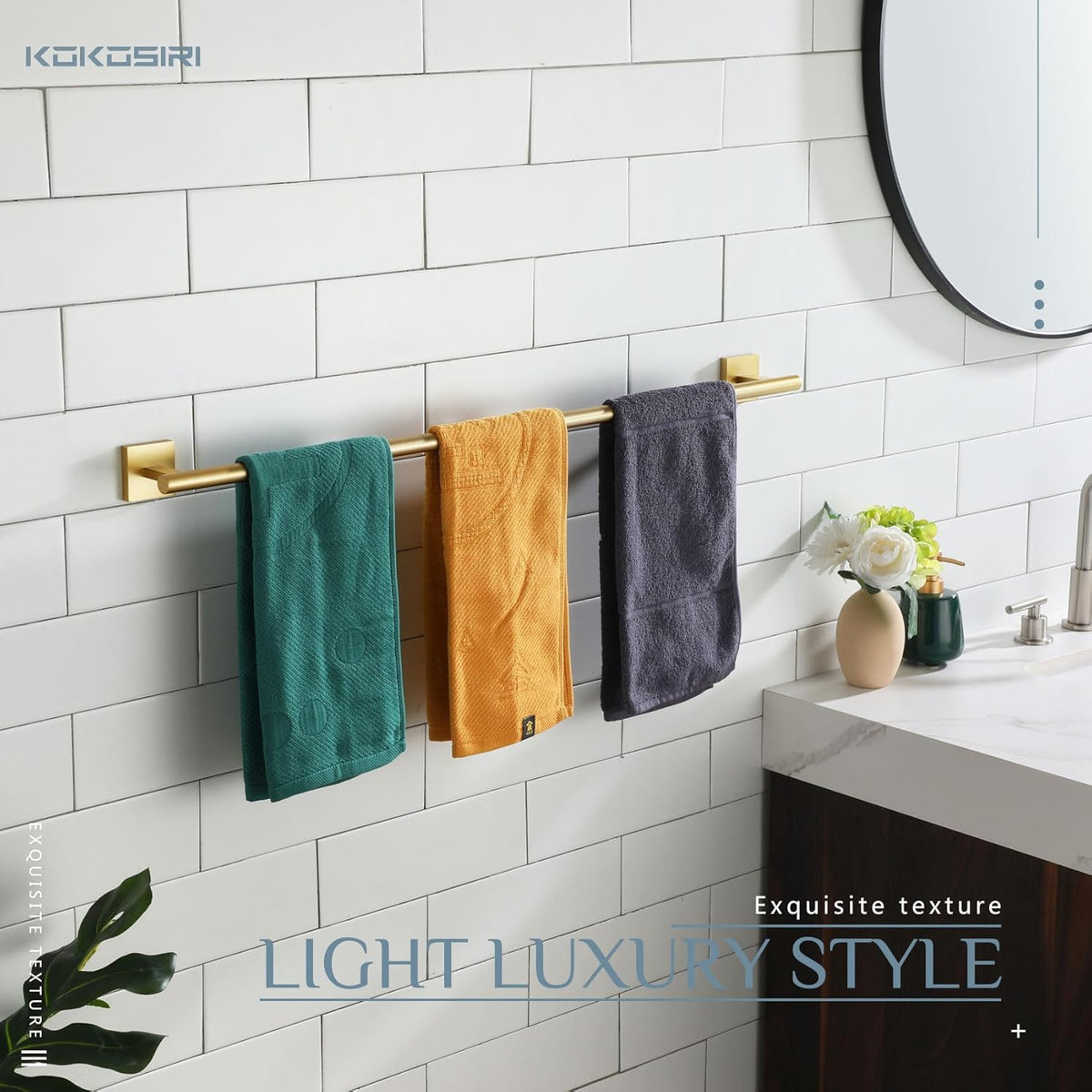 KOKOSIRI Bathroom Towel Bar 32'' Towel Holder for Bath Kitchen Cabinet Towel Rails 32 Inch Brushed Gold Stainless Steel B4005BG-L32