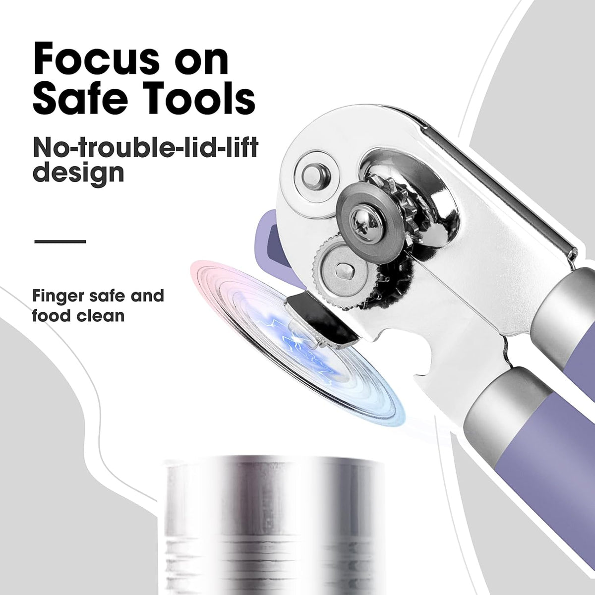 Beneno Can Opener Manual with Magnet, Hand Held Heavy Duty Can Opener with Durable Sharp Blade Smooth Edge, Big Effort-Saving Knob, Soft Grip Rubber Handle, Multifunctional Bottle Opener, Purple