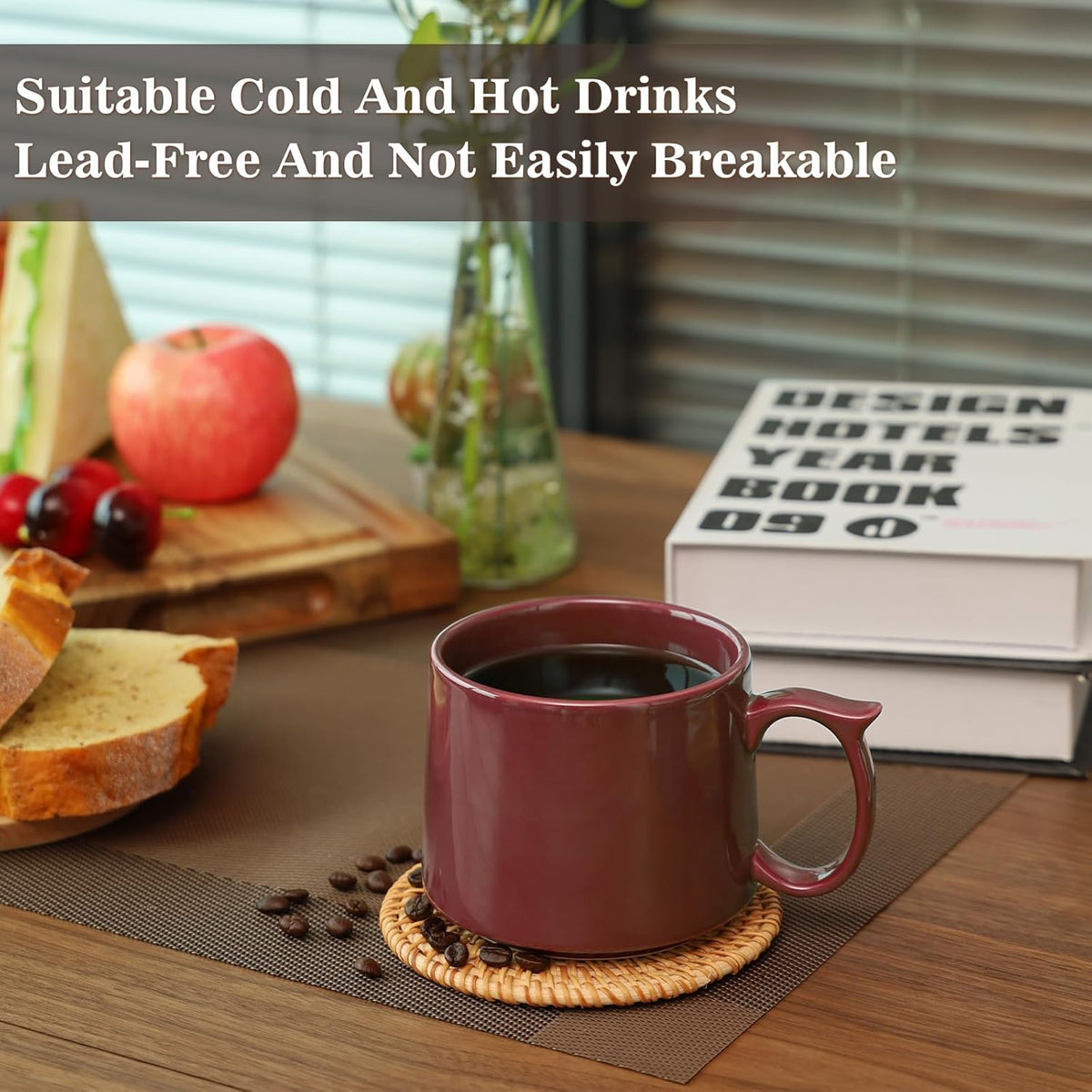 19 oz Large Coffee Mugs Set of 4, Stackable Ceramic Coffee Mugs with Large Handles for Coffee, Latte, Cappuccino, Milk, Dishwasher & Microwave Safe, Ideal for Men, Women, Dads and Moms (Red)