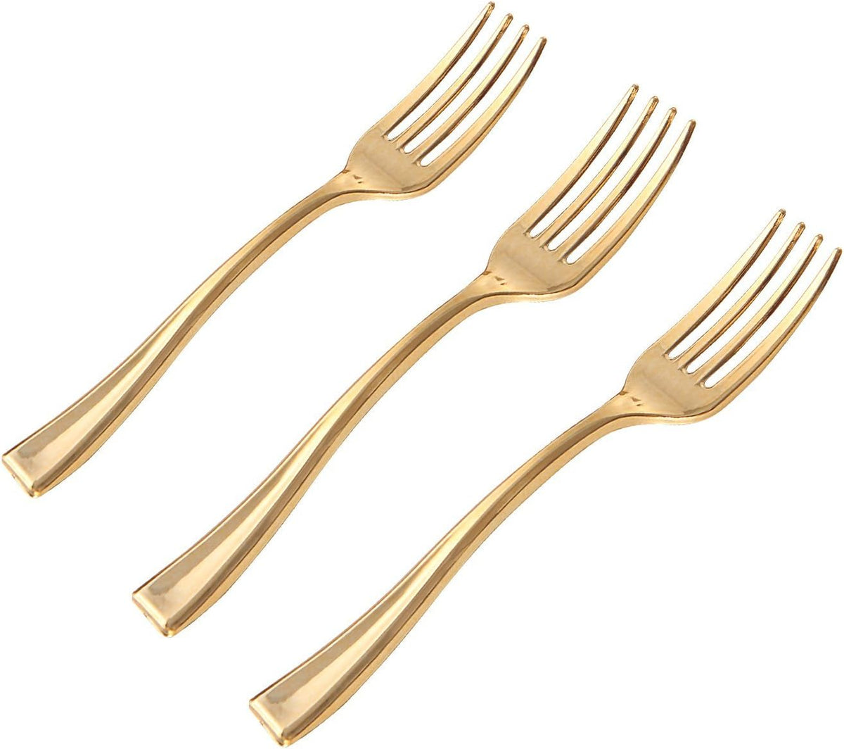 WDF Disposable Plastic Mini Forks 300 Pieces 4 Inches | Gold Plastic Forks | Heavy Duty Plastic Tasting Forks | Perfect for Small Appetizers and Desserts