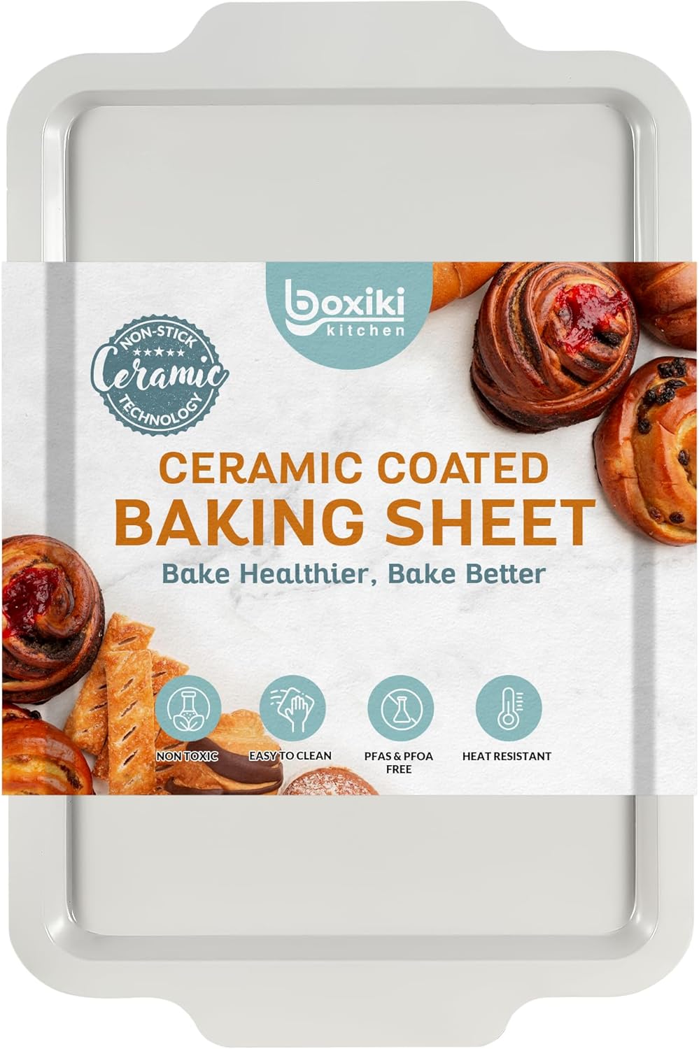 Boxiki Kitchen Nonstick Ceramic Jelly Roll Pan, 15 x 10 Inches - PTFE & PFOA Free Baking Pan Perfect for Every Kitchen - Multipurpose Cookie Sheet for Baking, Roasting, and More