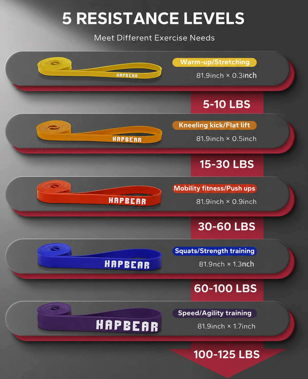 HAPBEAR Pull Up Assistance Bands - Pull Up Bands - Resistance Bands - Exercise Bands Resistance Bands Set - Workout Bands for Working Out, Stretching, Muscle Training - Colorful (5-125LBS)