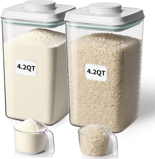 Pop Containers with Lids - Stackable Airtight Food Storage, Kitchen Pantry Storage Containers for Snacks Candy Salt Herbs Spices BPA-Free (4000ml / 4.2qt *2)