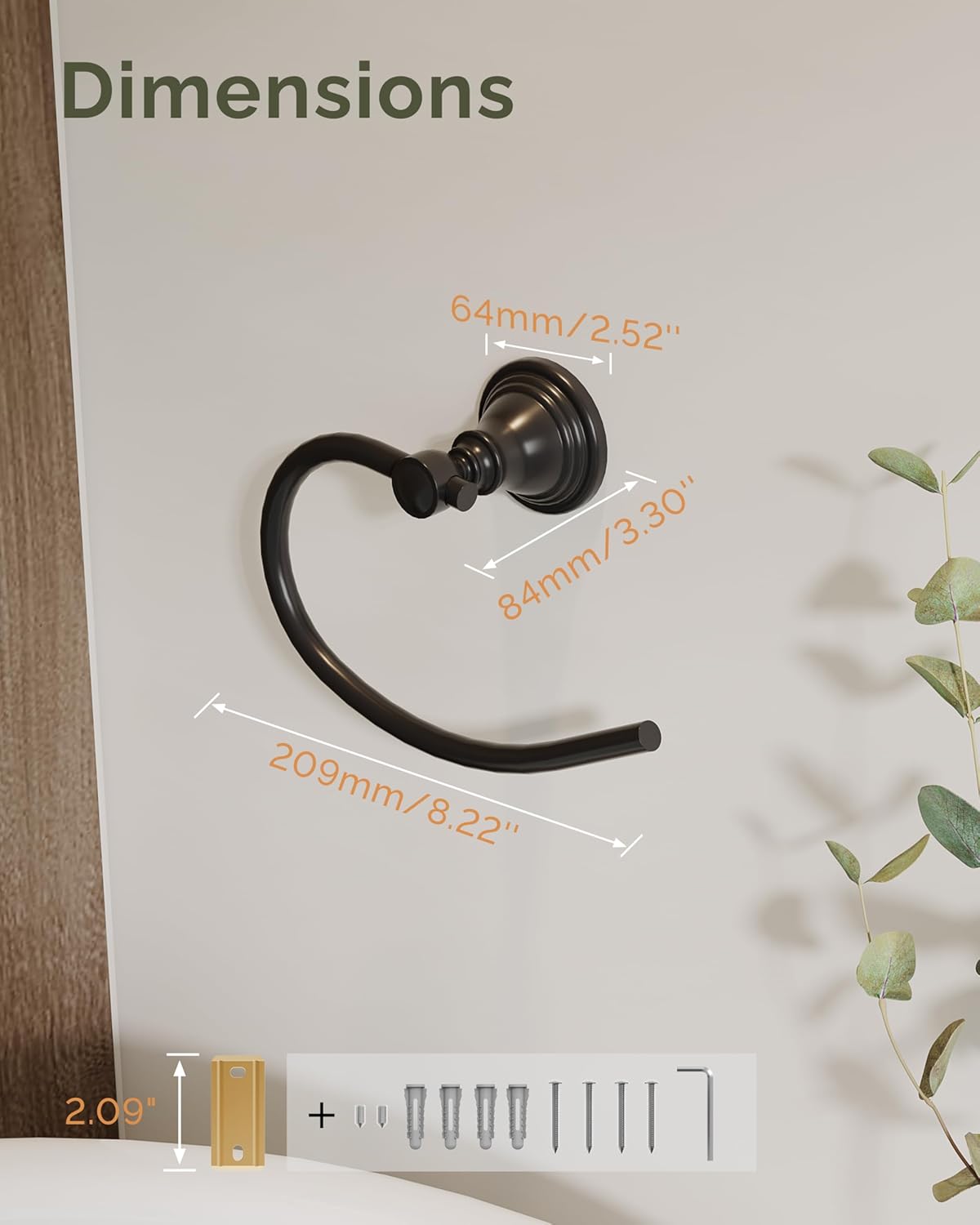 Towel Ring, Stainless Steel Hand Towel Holder for Bathroom Wall Mount, Heavy Duty Towel Hanger for Kitchen, Bath, RV (Matte Black)