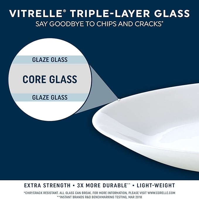 Corelle Vitrelle 18 Piece Glass Dinnerware Sets Service for 6, Triple Layer Chip & Crack Resistant Glass Plate and Bowl Sets, Wildflower