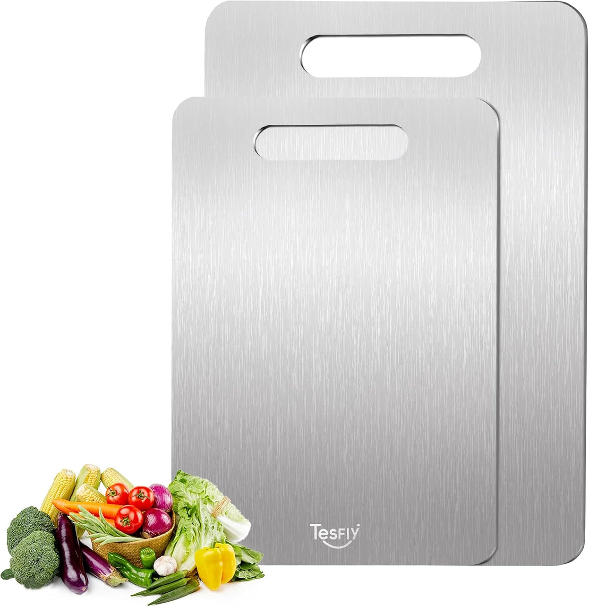 2 Pack Titanium Cutting Board - 100% Pure Titanium Cutting Boards For Kitche,Easy to clean, Double-sided food-grade Cutting Board For Meats, Fruits And Vegetables (M+L)