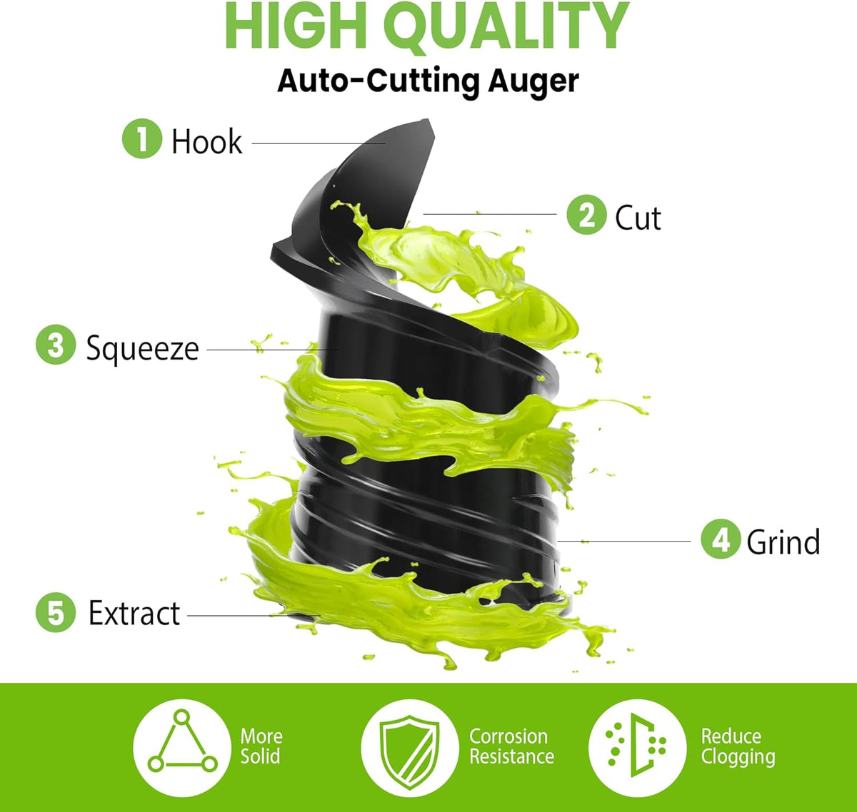 Cold Press Juicer, Masticating Slow Juicers, 6.5" Extra Large Feed Chute Juicers Machines, 350W Juicer Machines with High Juice Yield for Whole Vegetables & Fruits, BPA Free, Black, Easy to Clean