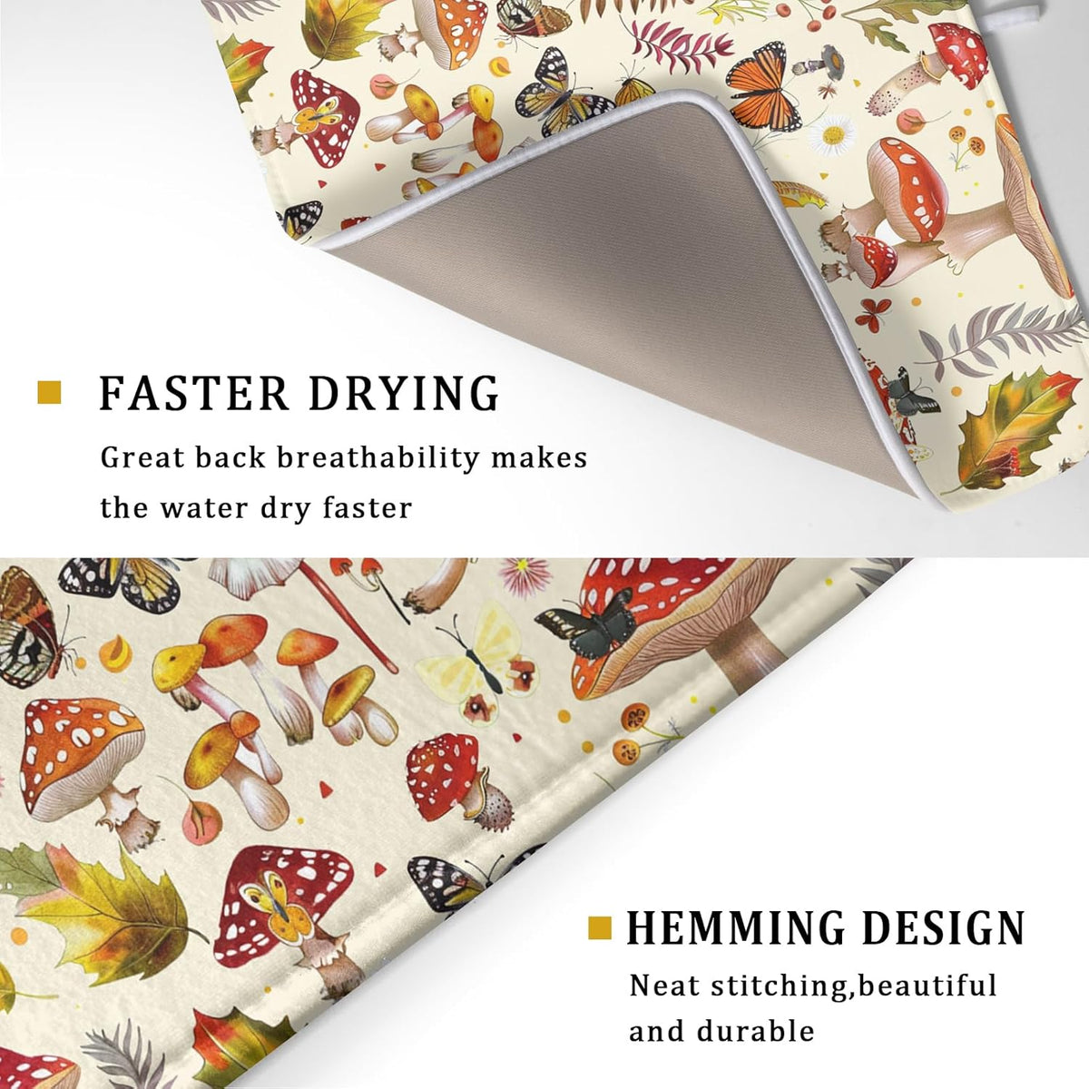 Magic Mushroom Dish Drying Mats Botanical Decorative Absorbent Drying Pad Microfiber Kitchen Sink Rack Mats 18 X 24 Inch
