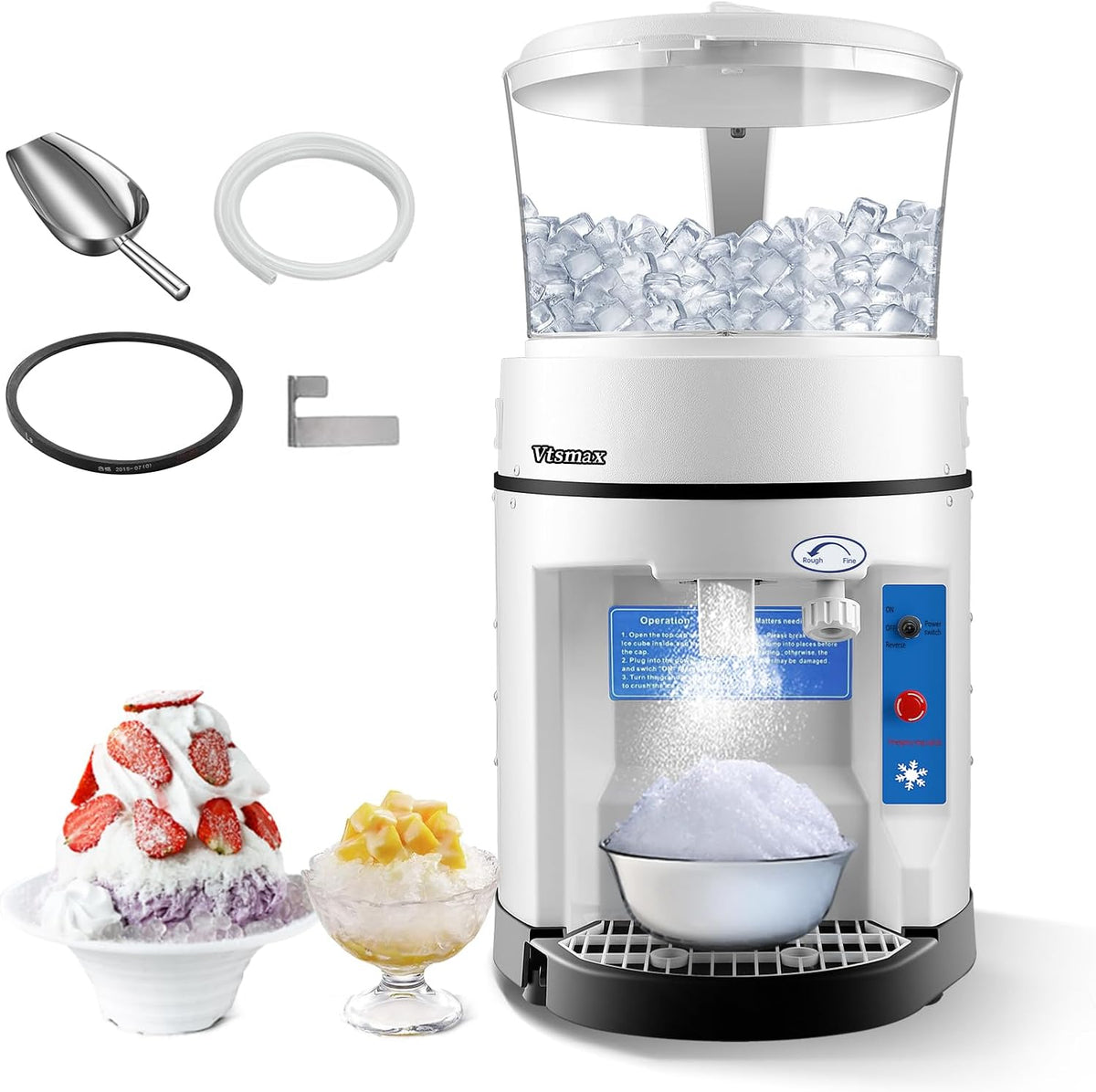 400W Commercial Snow Cone Machine with Safety Switch & Emergency Button, 1058lbs/ Hr Rotate Speed & Strong Power Tabletop Electric Shaved Ice Machine for Parties Events Snack Bar(12.6Qt)