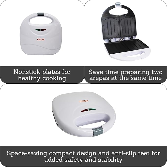 IMUSA 2 Slot Electric Sandwich Maker White Nonstick Press for Grilled Sandwiches and Quick Snacks
