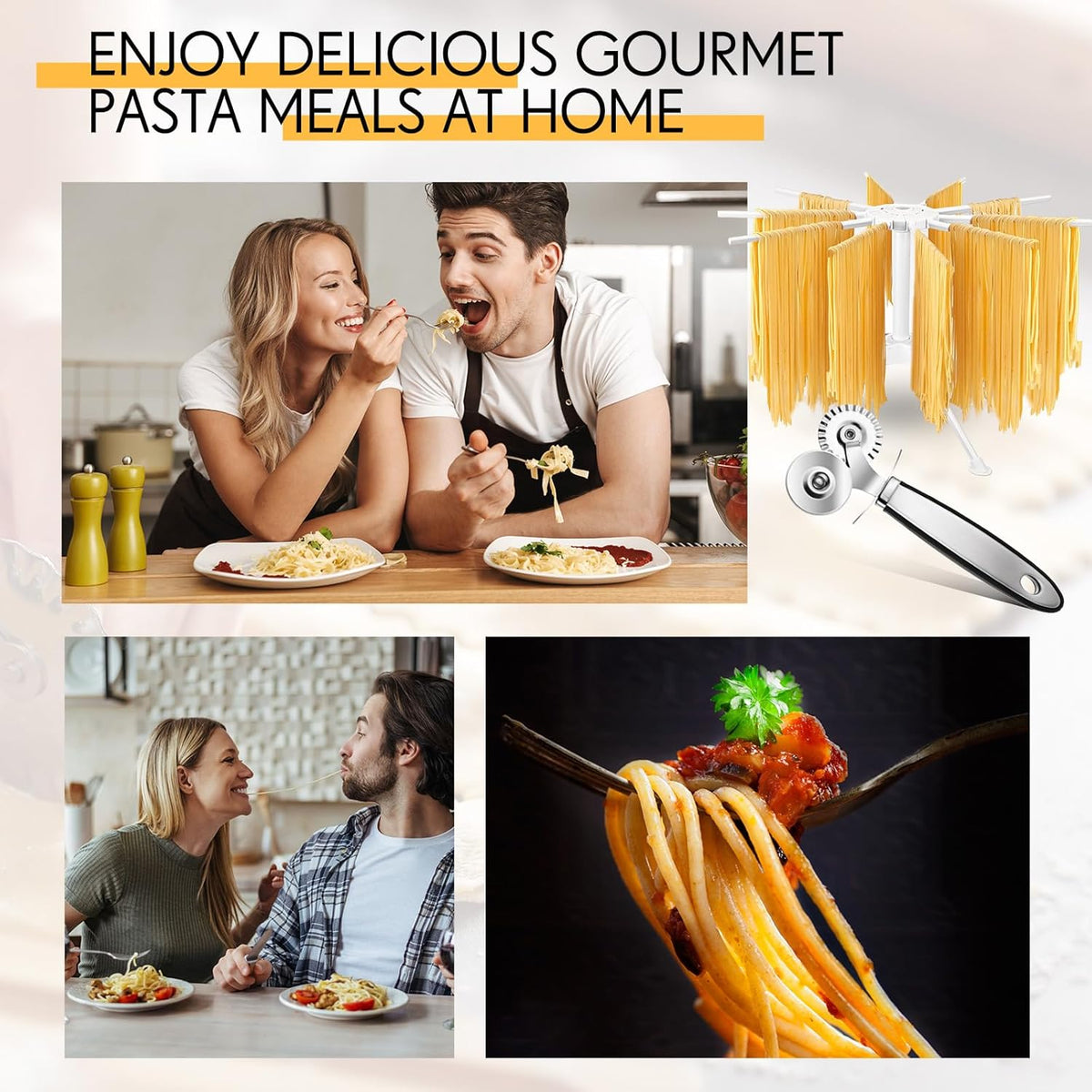 Pasta Drying Rack and Cutter Wheel Ravioli Cutter Wheel Ravioli Roller Plastic Foldable Homemade Fresh Spaghetti Collapsible Stand Stable Easy Storage for Kitchen and Home Dumpling Lasagna