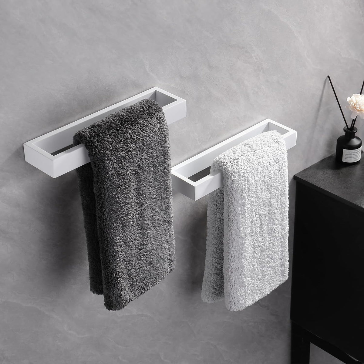 GERZWY Bath Towel Holder Stainless Steel Towel Hanger Wall Mount Towel Ring for Bathroom 2 Pack, White