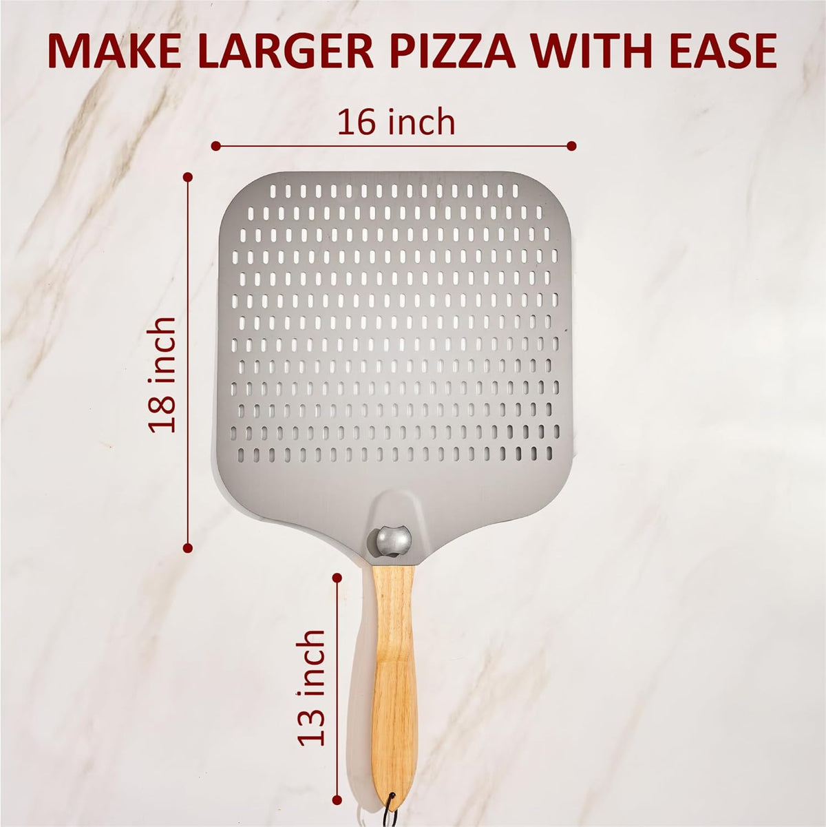Pizza Peel 16 inch,16" Wx 18" L, Aluminum pizza peel with Foldable Wood Handle and Storage Bag, Non-perforated (16 inch Perforated)