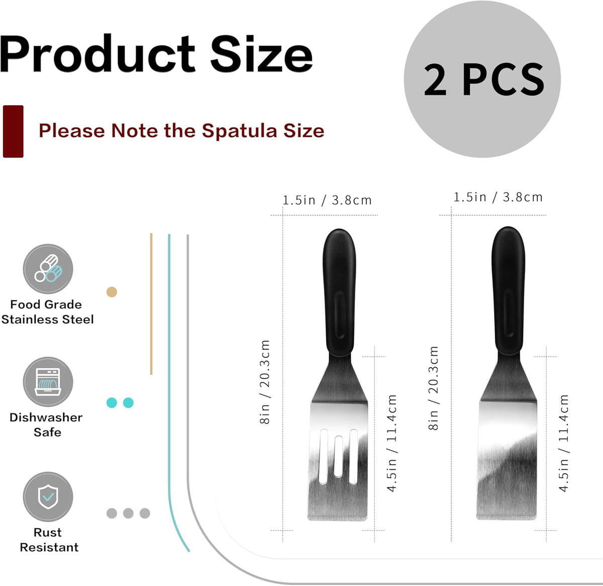 Small Spatula Professional Mini Serving Spatula, 2 Pieces Stainless Steel Metal Spatulas Set, Cutter and Serve Turner for Kitchen, Flipping or Cooking for Brownie, Cookie, Lasagna, Pancakes or Cake