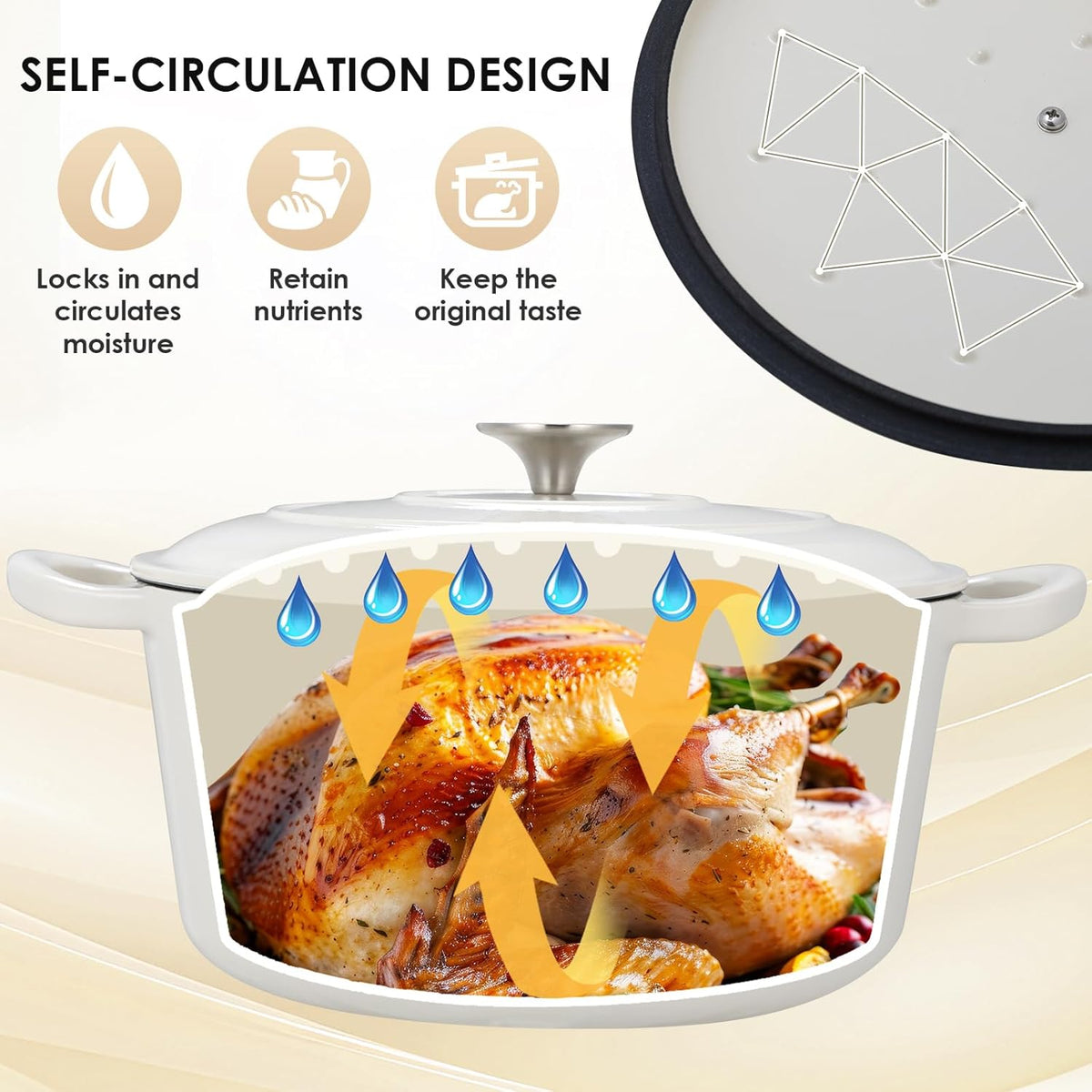 LIFERUN 6 Qt Enameled Cast Iron Dutch Oven Pot with Lid，Oven Safe up to 500° F, Non-Stick Dutch Oven with Dual Handles for Bread Baking, Fry Foods, Braising, Stews, Roasting (White)