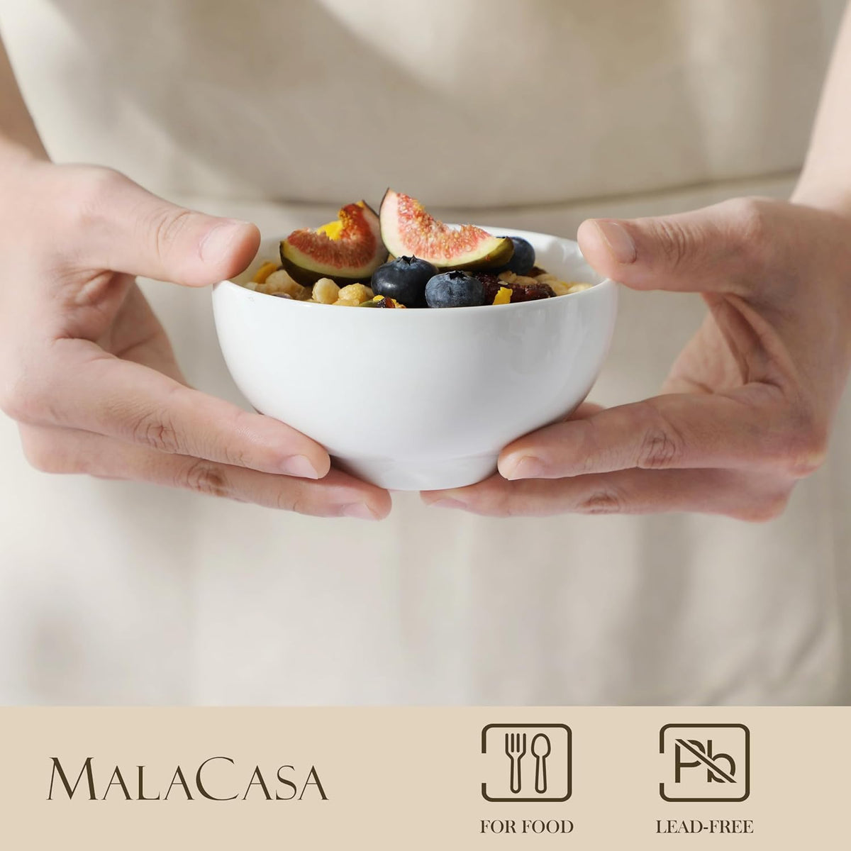 MALACASA Small White Bowls Set of 8, 10 Oz Ice Cream Bowls - Little Ceramic Bowls for Bouillon,Side Dishes, Dessert, Oatmeal, Fruit, Portion Control - Dishwasher & Microwave Safe.