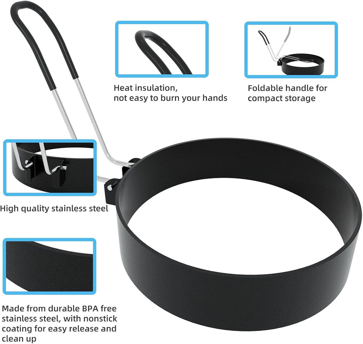 8" Omelet Ring, 6" Pancake Ring, 3.5" Egg Ring for Griddle Frying Eggs (Upgrade Large 3 Pack Stainless Steel Non Stick Round Cooking Rings Molds with Oil Brush and Egg Separator)