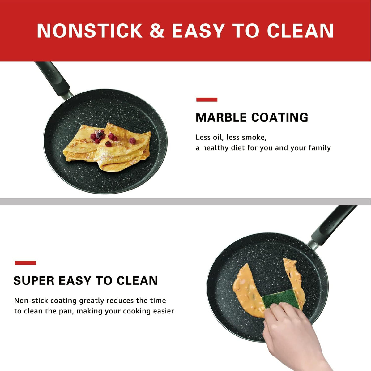 Nonstick Dosa Pan, Crepe Pan,Comal Para Tortillas, Non-Stick Pancake Griddle Compatible with Induction， also for Crepes.9.5 inch