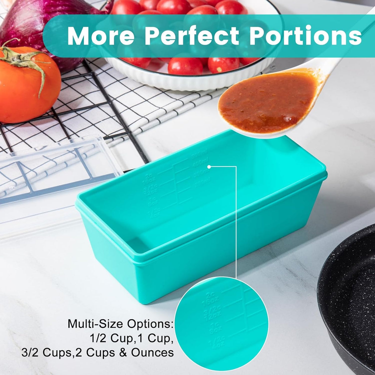 Gemice BPA-Free Silicone Freezer Molds with Base, Individual 6-Pack 1-Cup & 2-Cup Portion Soup Cubes Freezer Tray with Lids for Food Storage, Dishwasher Safe, Silicone Freezer Containers for Meal Prep